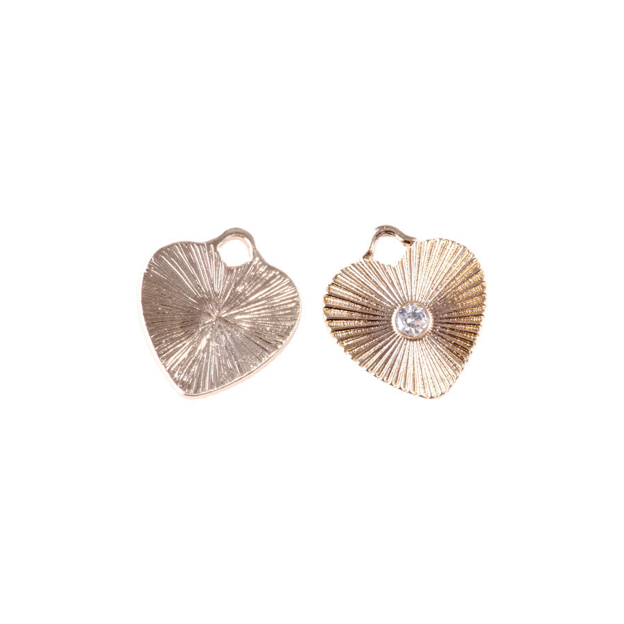 22mm Heart Charm/Pendant with Crystal Embellishment from the Glam Collection - Gold Plated (1 Pair)