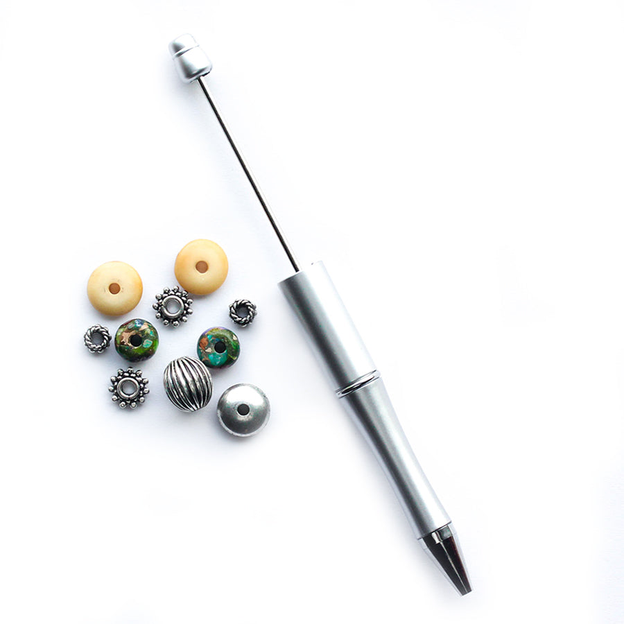 Beads with Bead Pen Kit - Mixed Impression Jasper with Silver Plastic Pen - Limited Edition