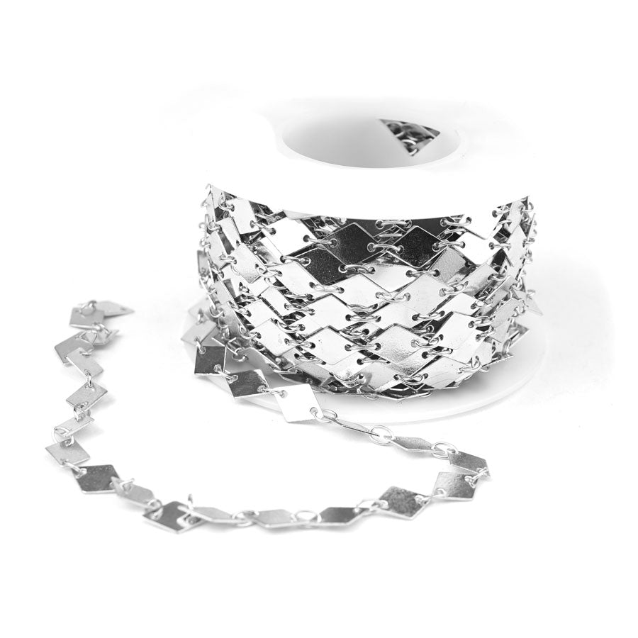 9x6mm Shiny Silver Plated Diamond Shaped Link Chain - Goody Beads