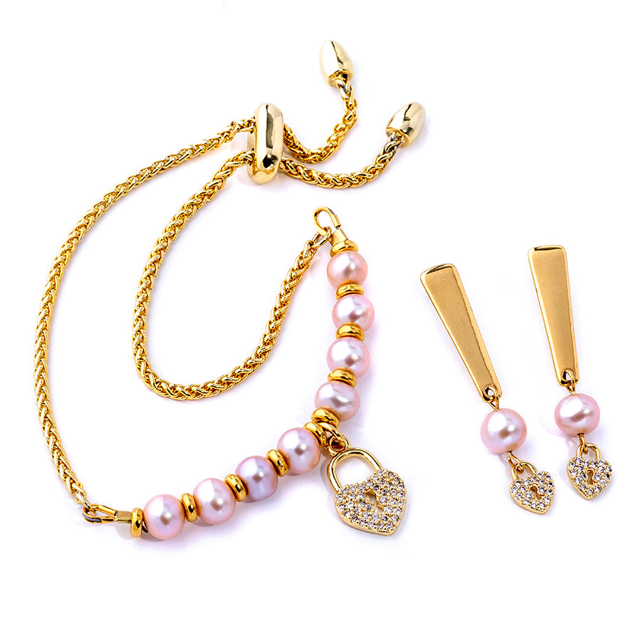 DIY Locked Up In Love Pearl Bracelet and Earring Set - Gold