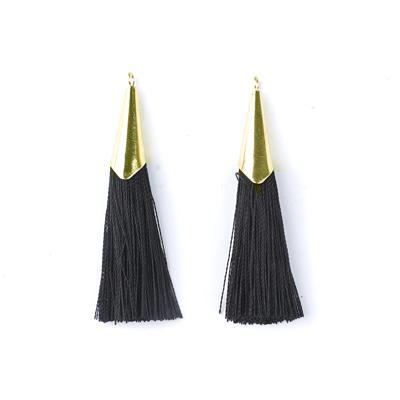 52mm Black Tassel with Shiny Gold Cap - Goody Beads