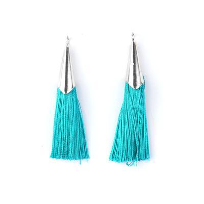 52mm Teal Tassel with Shiny Silver Cap - Goody Beads