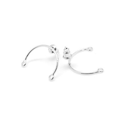 20mm Silver Plated Half Circle Post Earrings with 2 Loops - Goody Beads
