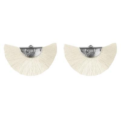 27x47mm Ivory Flat Half Circle Fan Tassel with Silver - Goody Beads