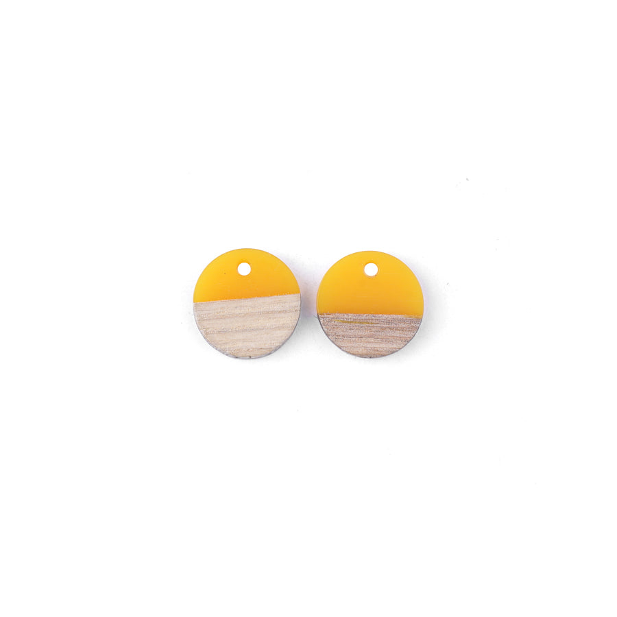15mm Wood & Sunshine Yellow Resin Disc Focal Piece Pendant Charm - 2 Pack - Goody Beads