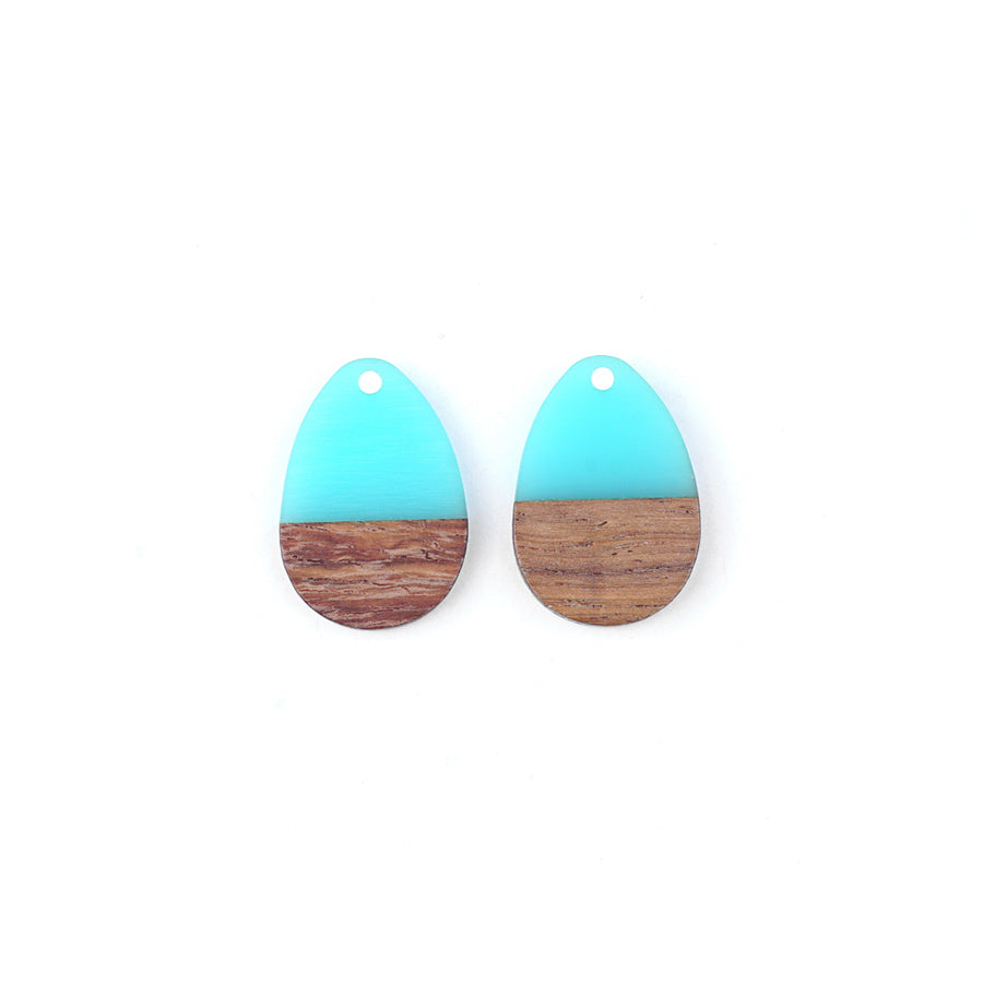 17x25mm Wood & Sea Blue Resin Solid Drop Focal Pieces - 2 Pack - Goody Beads