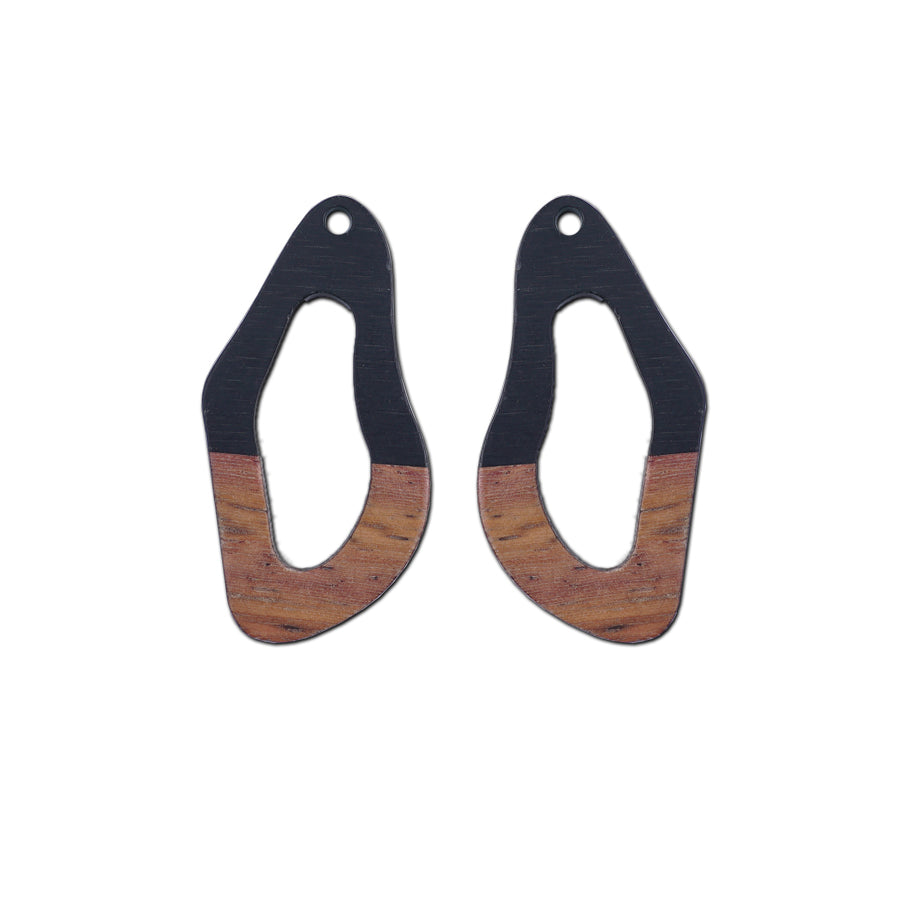 20x38mm Wood & Jet Resin Free Form Shaped with Cut Out Focal Piece Pendant - 2 Pack - Goody Beads