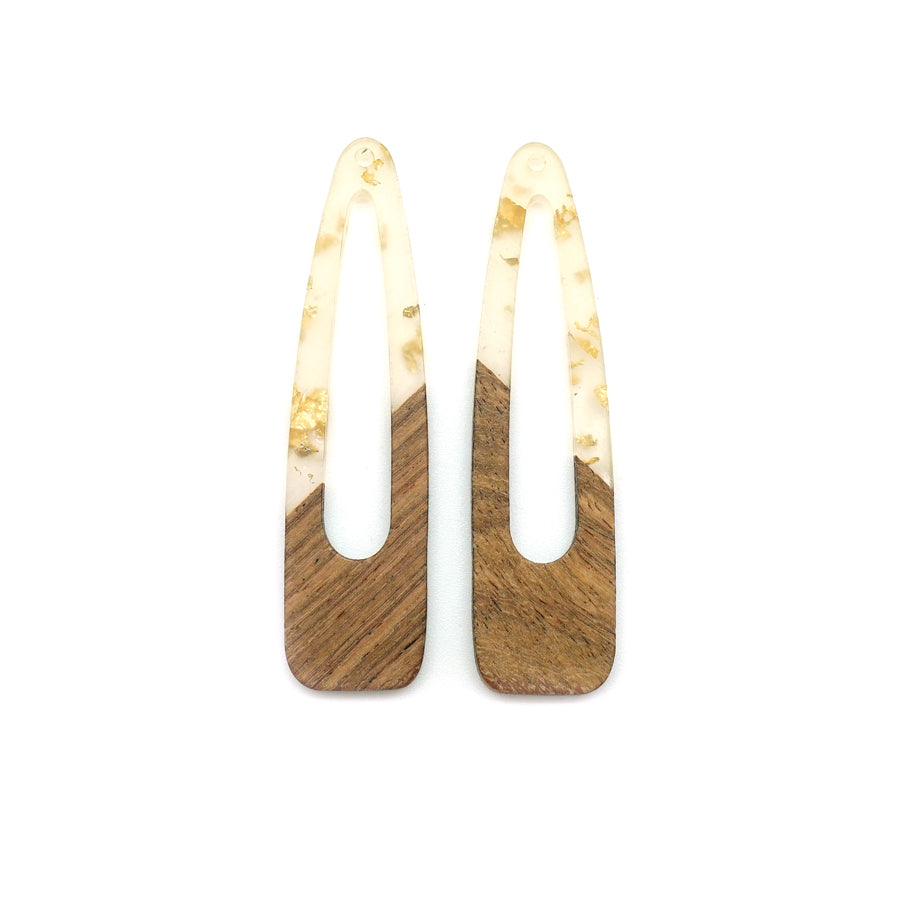 17x66mm Wood & Clear Resin with Gold Foil Raindrop with Cutout Focal Piece Pendant - 2 Pack - Goody Beads