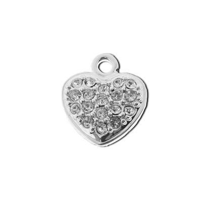 12mm Silver Plated with Clear Crystals Heart Charm - Goody Beads