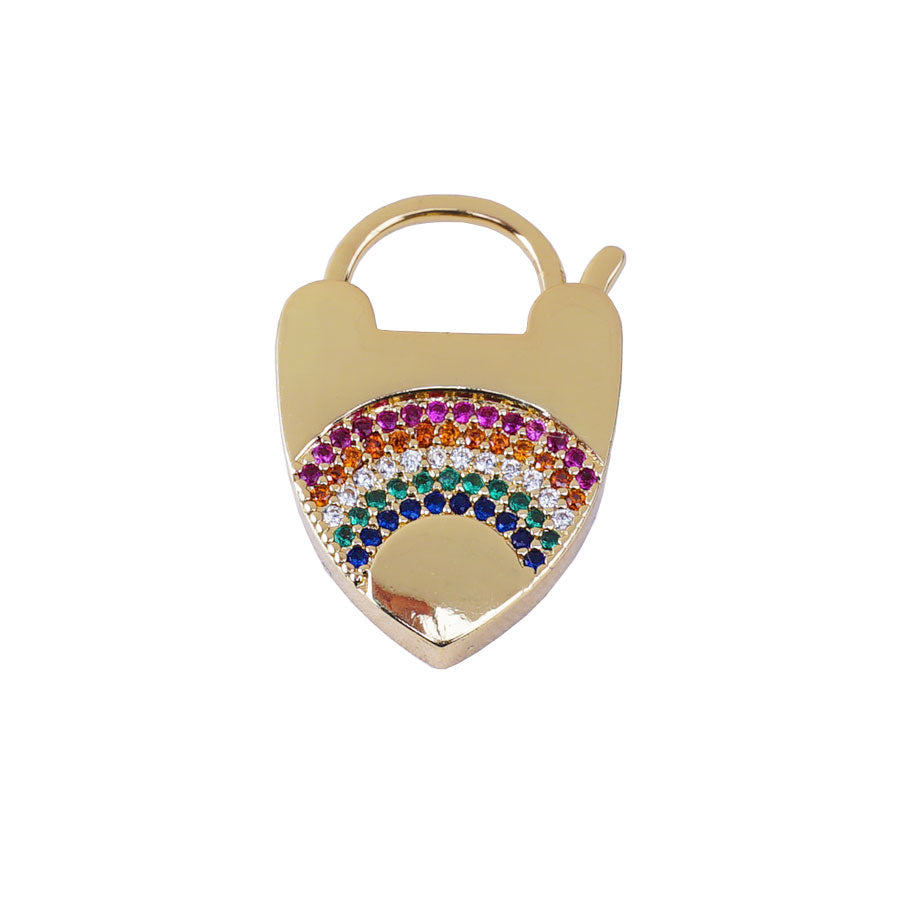 Locked Up in Love 23mm Heart Latch Clasp with Rainbow Crystals - Gold Plated - Goody Beads