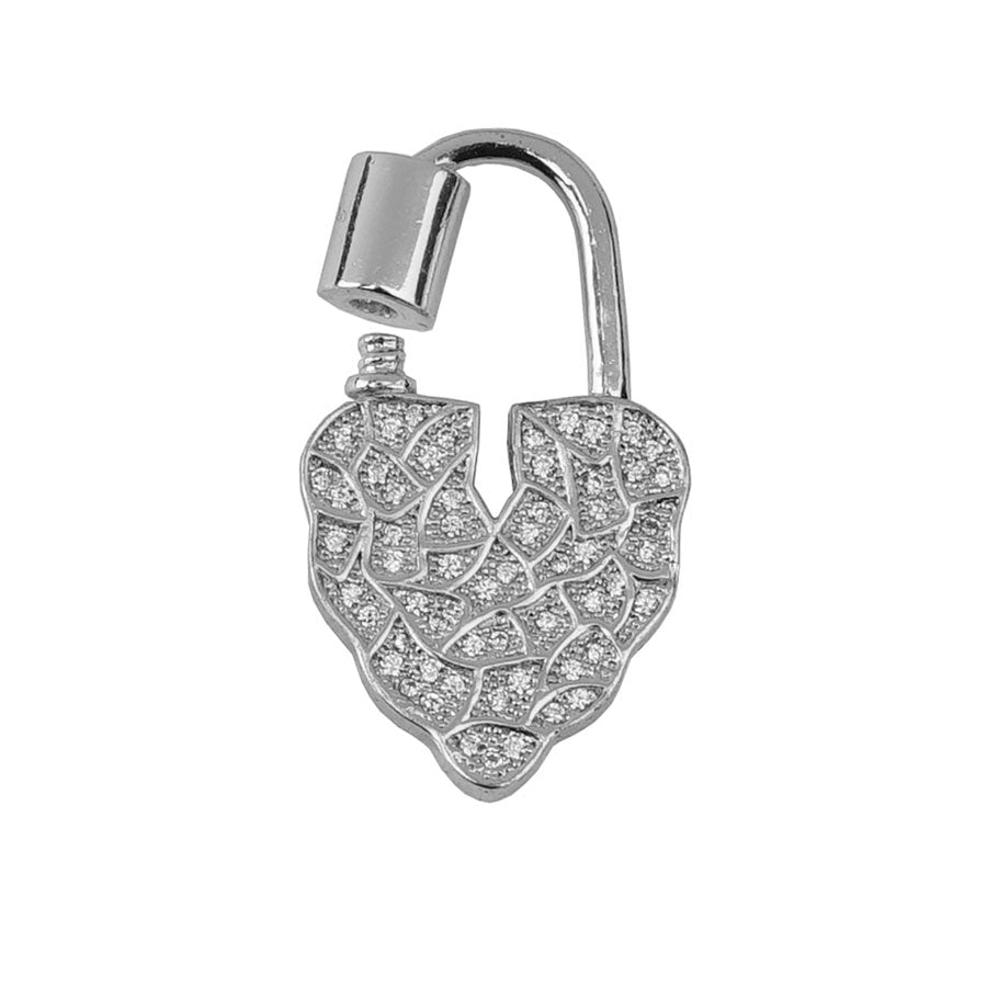 Locked Up in Love 30mm Heart Carabiner Clasp with Crystal Embellishments - Silver - Goody Beads