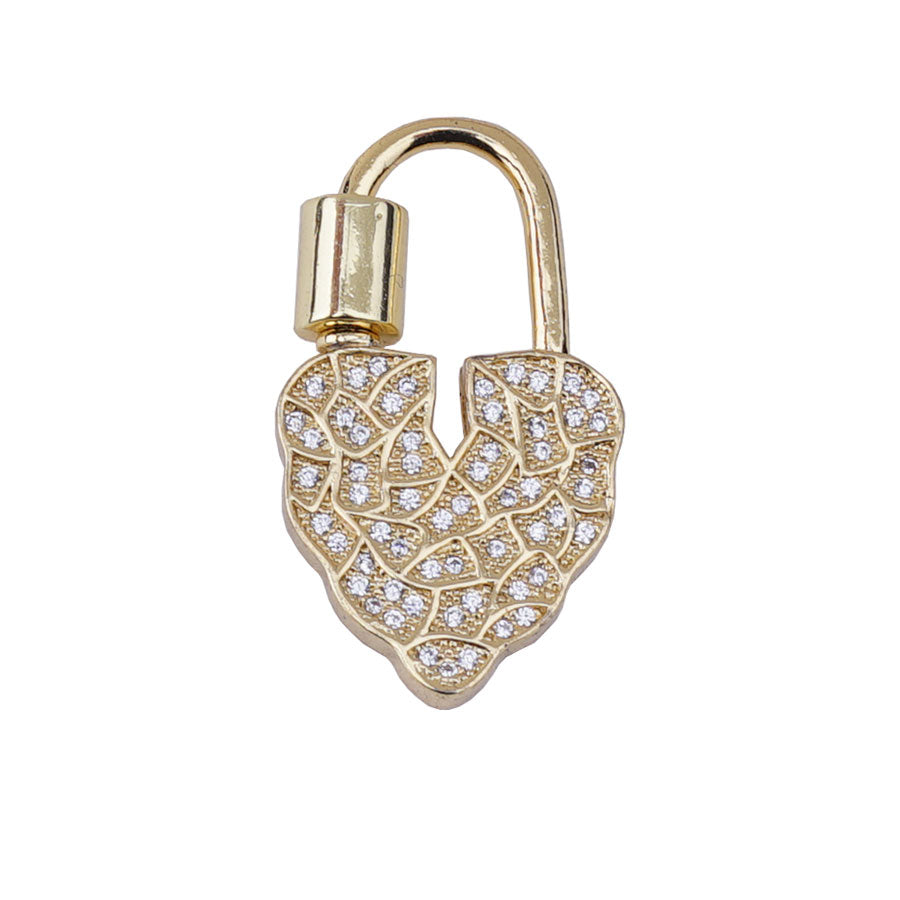 Locked Up in Love 30mm Heart Carabiner Clasp with Crystal Embellishments - Gold - Goody Beads