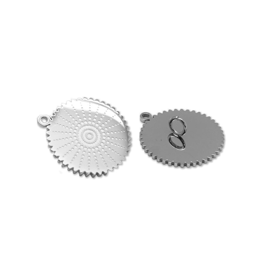 18mm Stainless Steel Round Solar Burst Charm or Button - Goody Beads