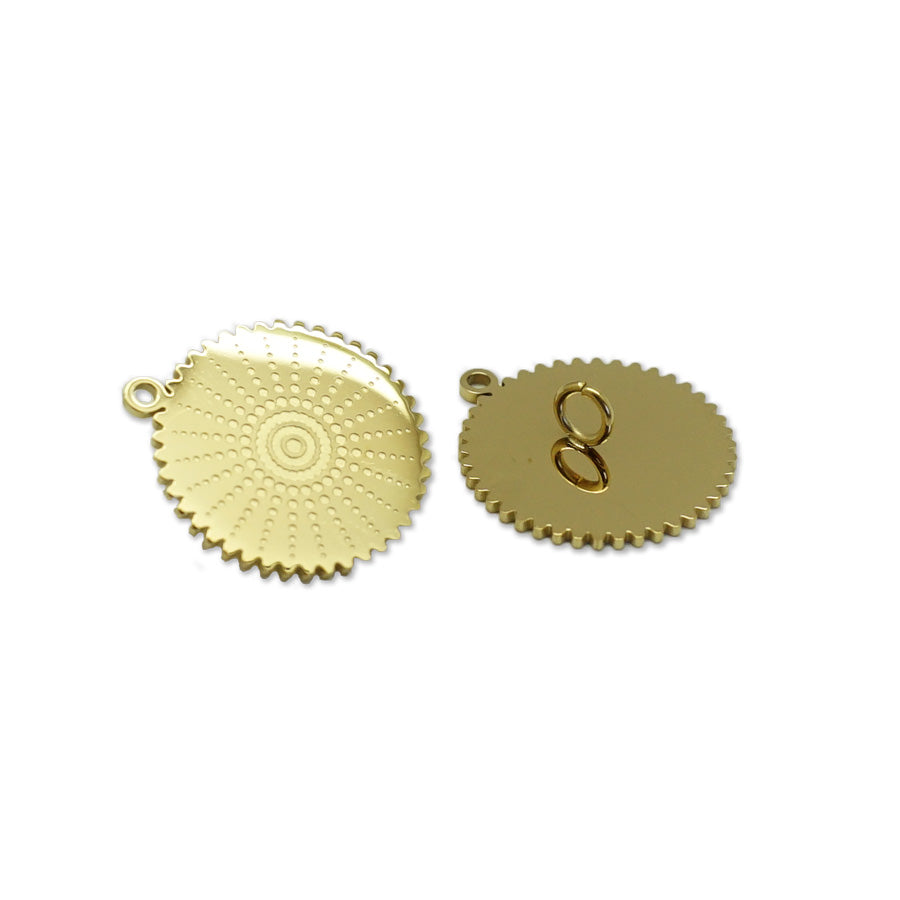 18mm 14K Gold Plated Stainless Steel Round Solar Burst Charm or Button - Goody Beads