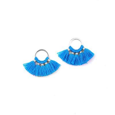 19x29mm Turquoise Blue Fan Tassel on Silver Ring - Goody Beads