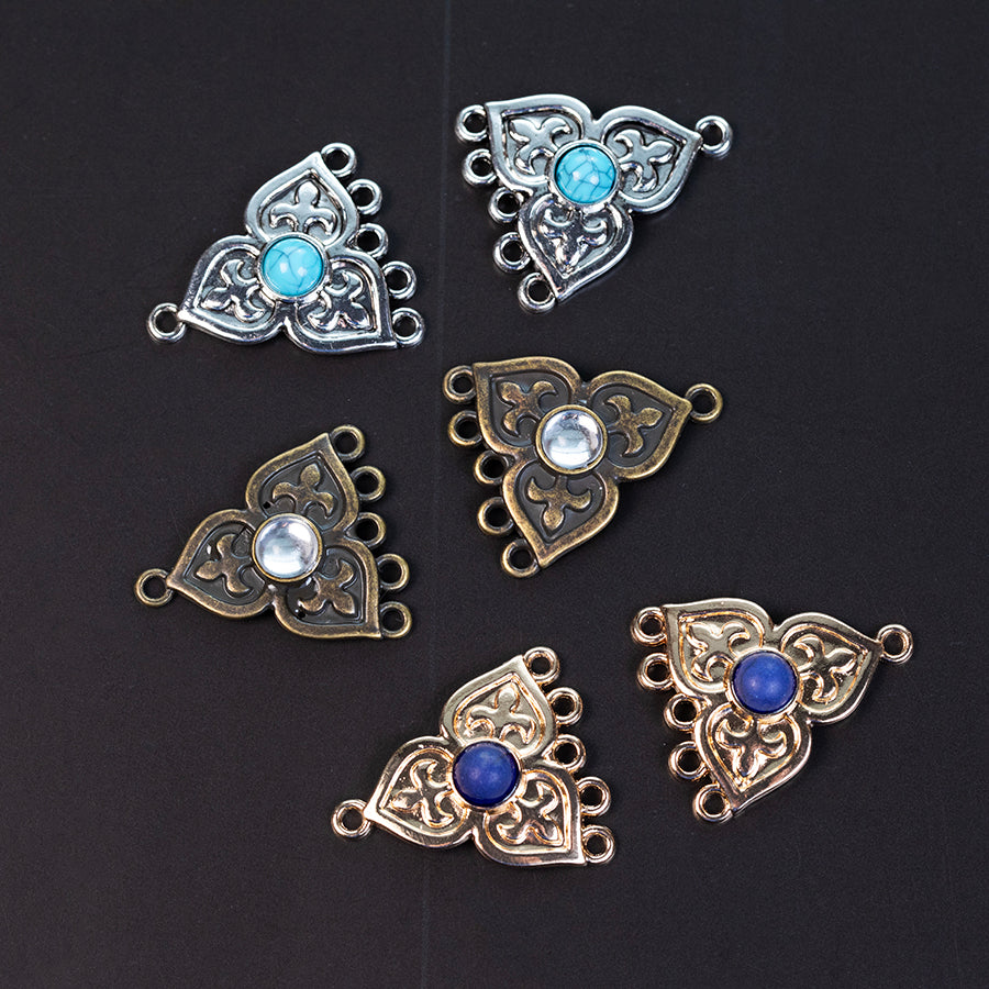 28mm Abstract Clover Shape Connector with Faux Lapis Embellishment from the Global Collection - Gold (1 Pair)