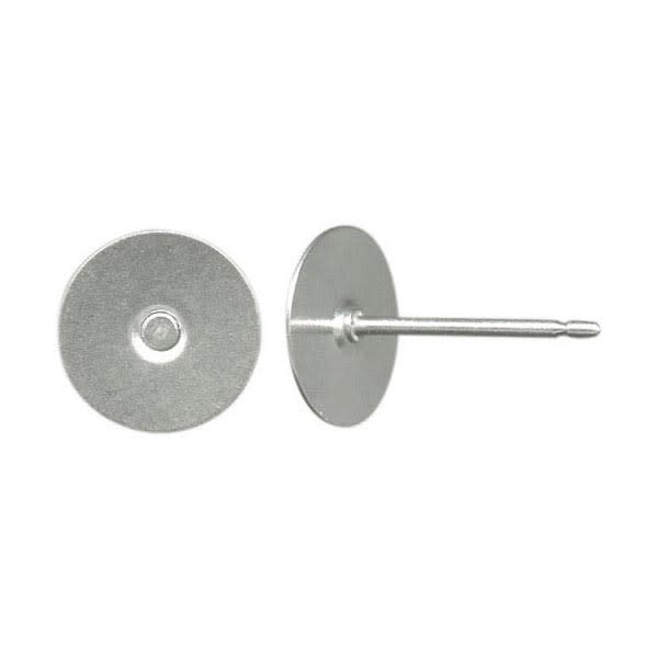 Stainless Steel Earring Post Finding w 8mm Flat Pad (1 Pair)