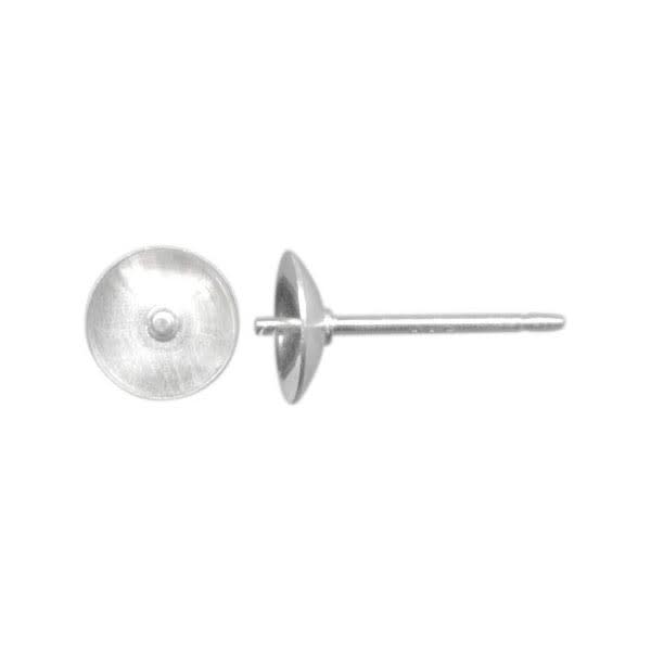 Sterling Silver Earring Post Findings, 6mm Cup Pad with Peg (1 Pair)