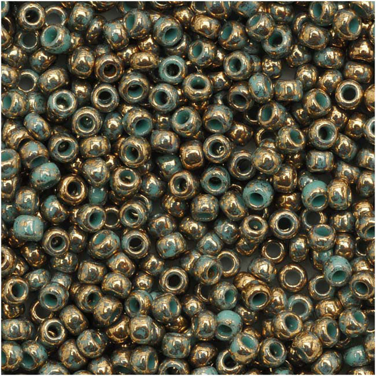 TOHO Bead Round 11/0 Gilded Opaque Turquoise Marbled, 2.5-Inch Tube