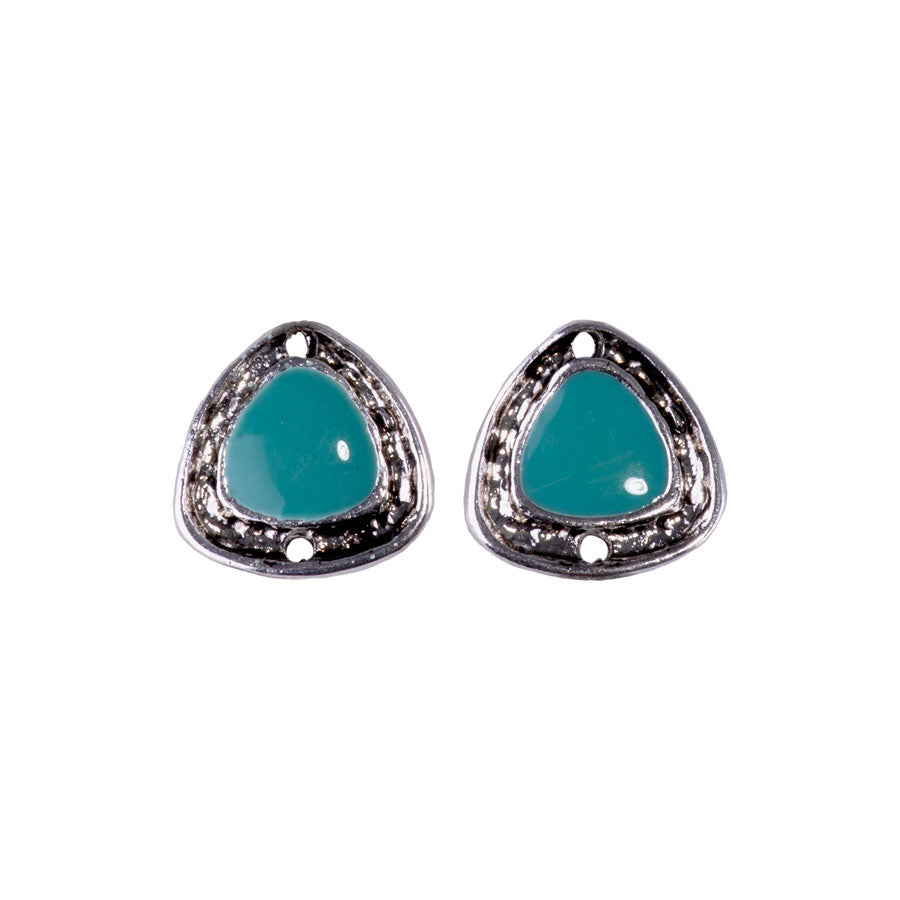 15mm Triangle Shaped Connector with Turquoise Enamel from the Global Collection - Silver Plated (1 Pair)