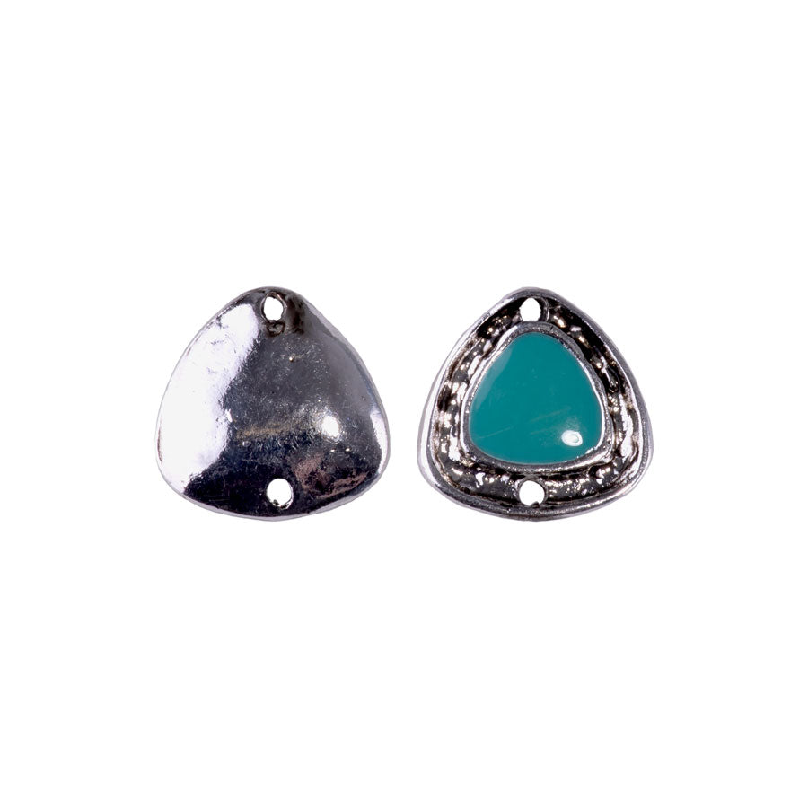 15mm Triangle Shaped Connector with Turquoise Enamel from the Global Collection - Silver Plated (1 Pair)