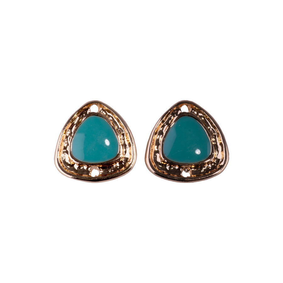 15mm Triangle Shaped Connector with Turquoise Enamel from the Global Collection - Gold Plated (1 Pair)