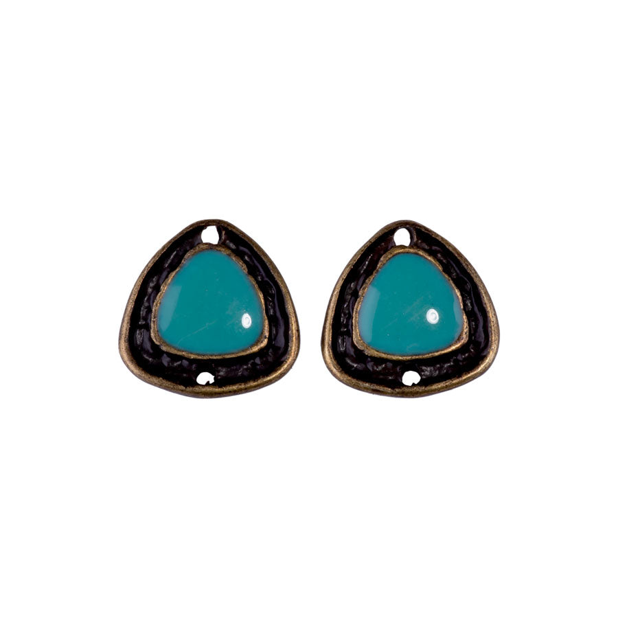 15mm Triangle Shaped Connector with Turquoise Enamel from the Global Collection - Antique Brass Plated (1 Pair)