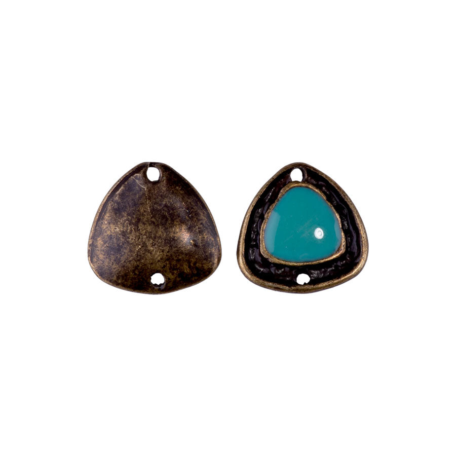 15mm Triangle Shaped Connector with Turquoise Enamel from the Global Collection - Antique Brass Plated (1 Pair)
