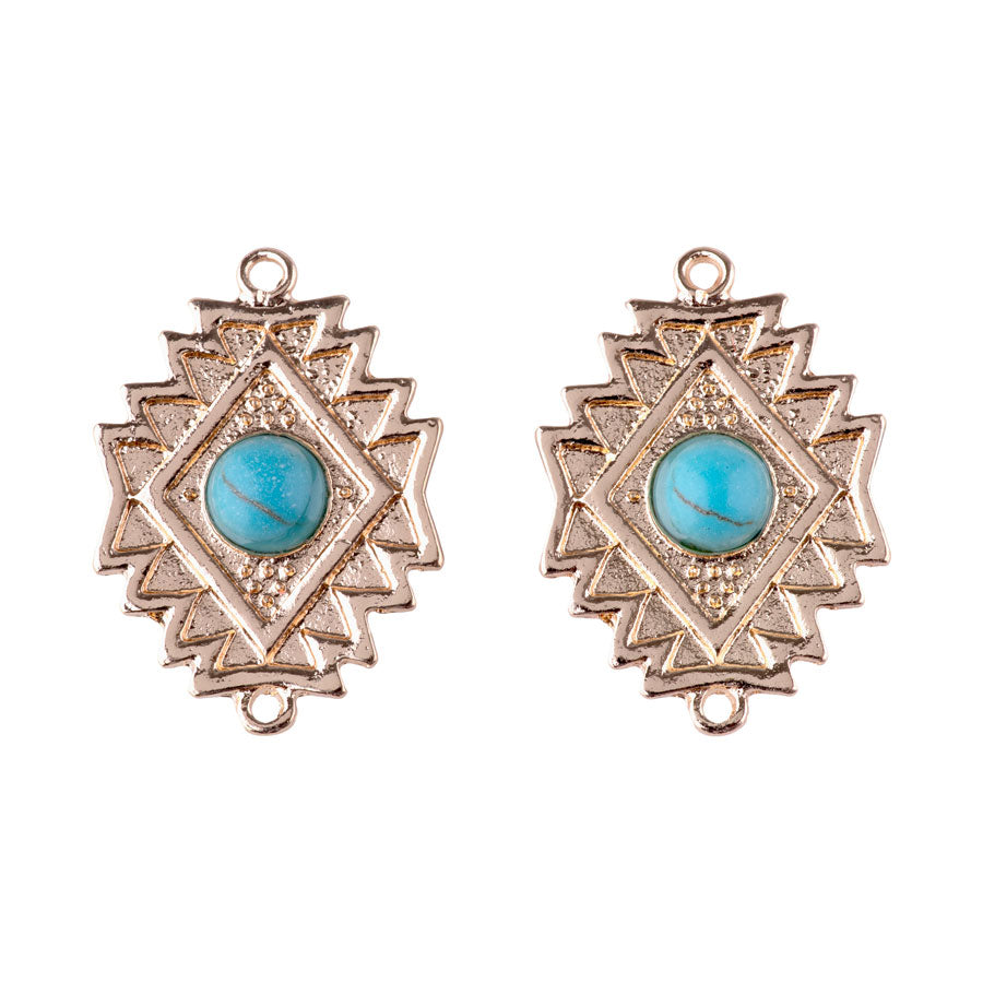 28x20mm Southwest Style Diamond Shape Connector with Faux Turquoise from the Sierra Collection - Gold Plated (1 Pair)