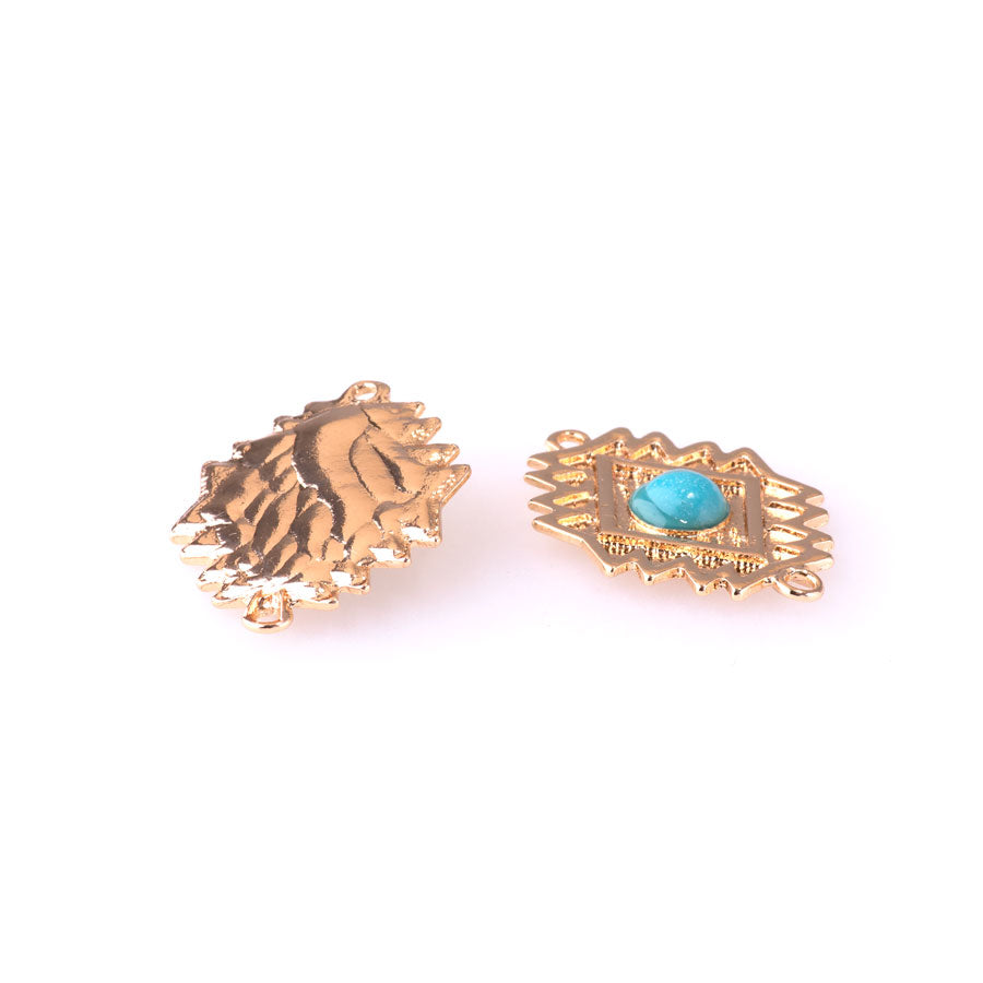 28x20mm Southwest Style Diamond Shape Connector with Faux Turquoise from the Sierra Collection - Gold Plated (1 Pair)