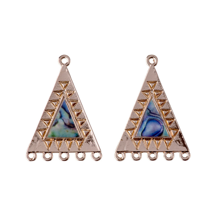 35mm Triangle Design Connector with Imitation Abalone Shell from the Global Collection - Gold Plated (1 Pair)