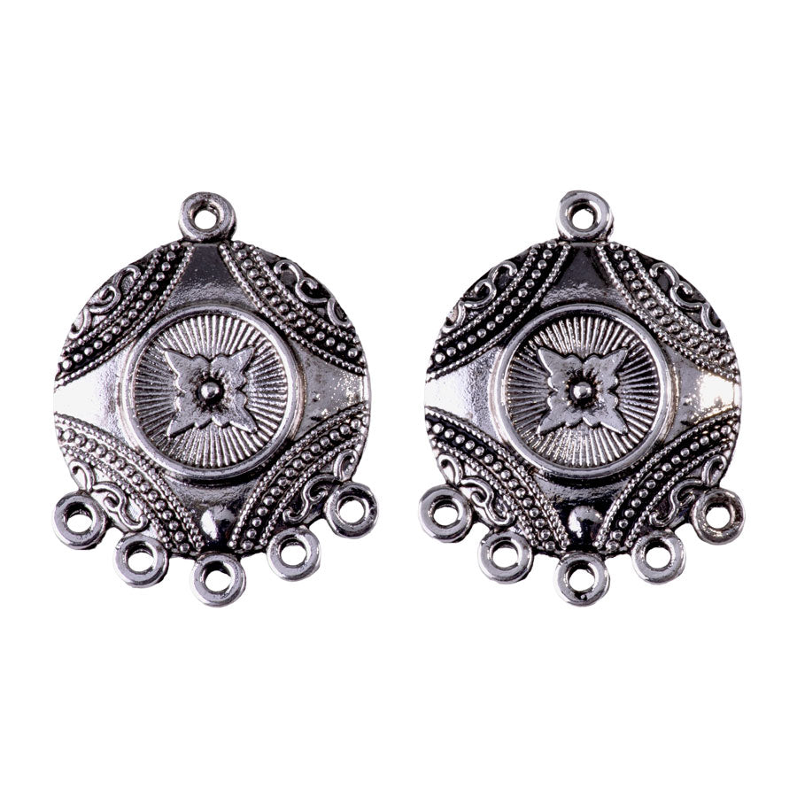 31mm Intricate Design Round Connector from the Global Collection - Silver Plated (1 Pair)