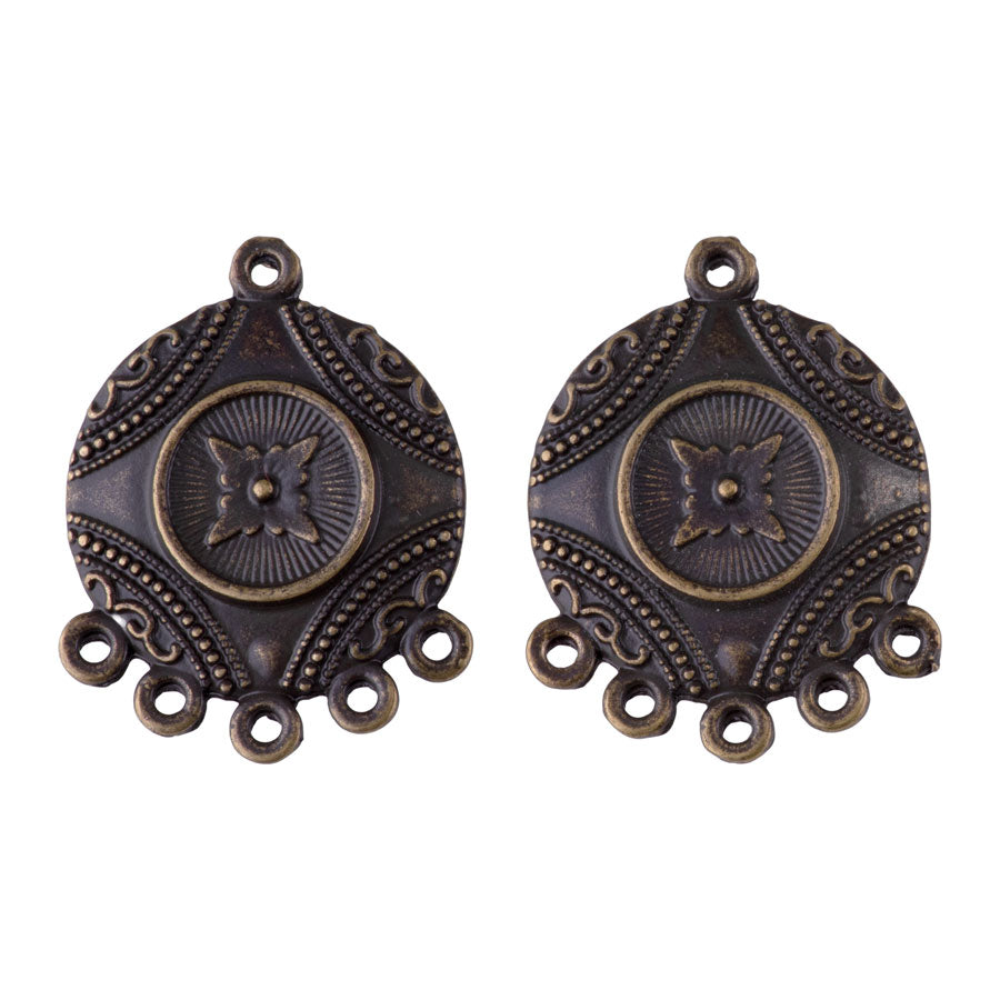 31mm Intricate Design Round Connector from the Global Collection - Brass Plated (1 Pair)