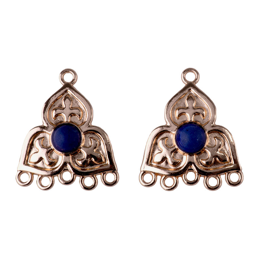 28mm Abstract Clover Shape Connector with Faux Lapis Embellishment from the Global Collection - Gold (1 Pair)