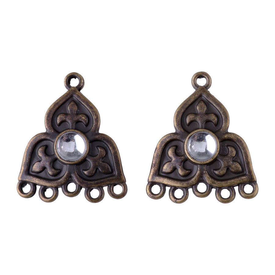 28mm Abstract Clover Shape Connector with Clear Crystal Embellishment from the Global Collection - Antique Brass (1 Pair)
