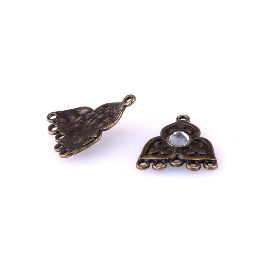 28mm Abstract Clover Shape Connector with Clear Crystal Embellishment from the Global Collection - Antique Brass (1 Pair)