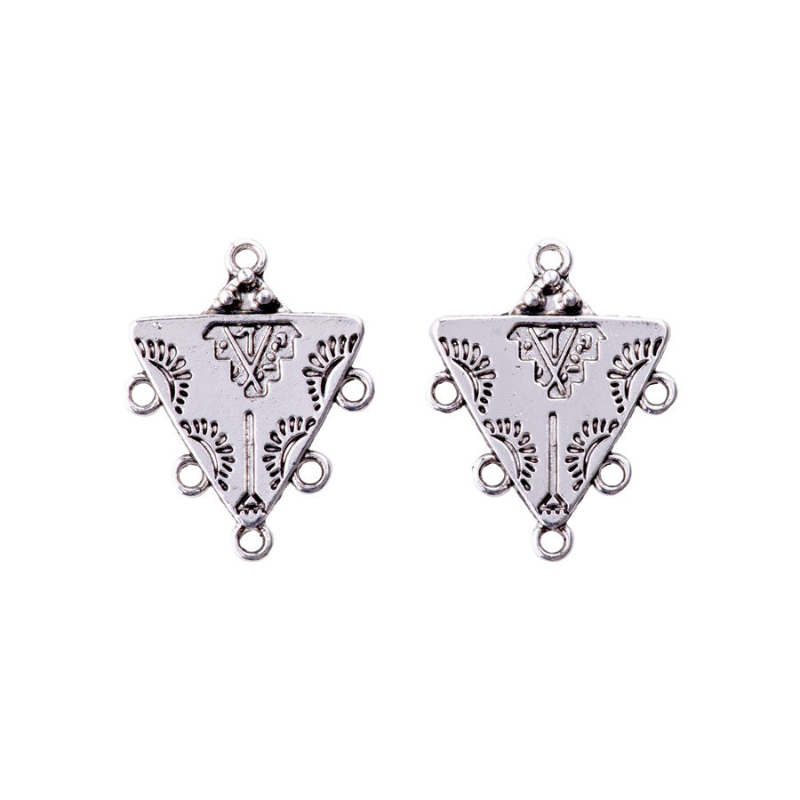 29x23mm Triangle Shape Southwest Style Connector from the Sierra Collection - Silver Plated (1 Pair)