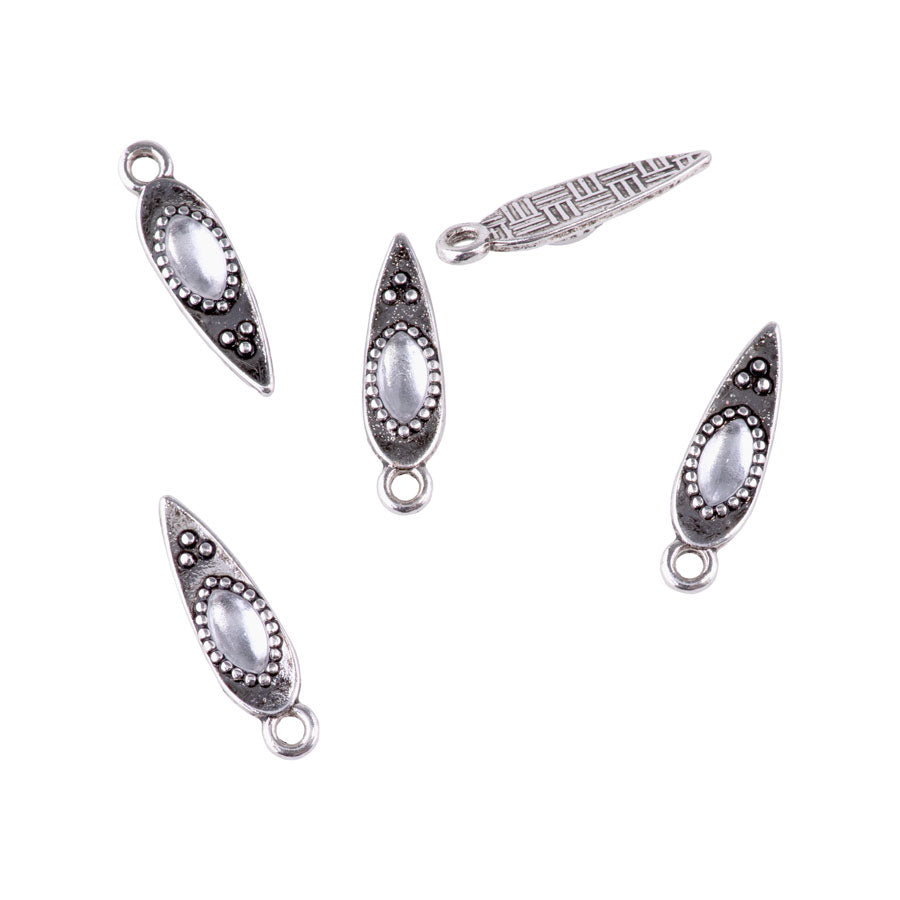 19mm Spike Charms with Oval Crystal Embellishments from the Glam Collection - Silver Plated (5 Pieces)