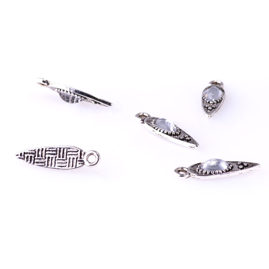 19mm Spike Charms with Oval Crystal Embellishments from the Glam Collection - Silver Plated (5 Pieces)