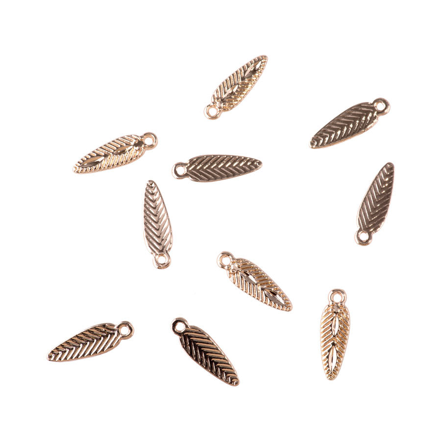 15mm Feather Design Charms from the Sierra Collection - Gold Plated (10 Pieces)