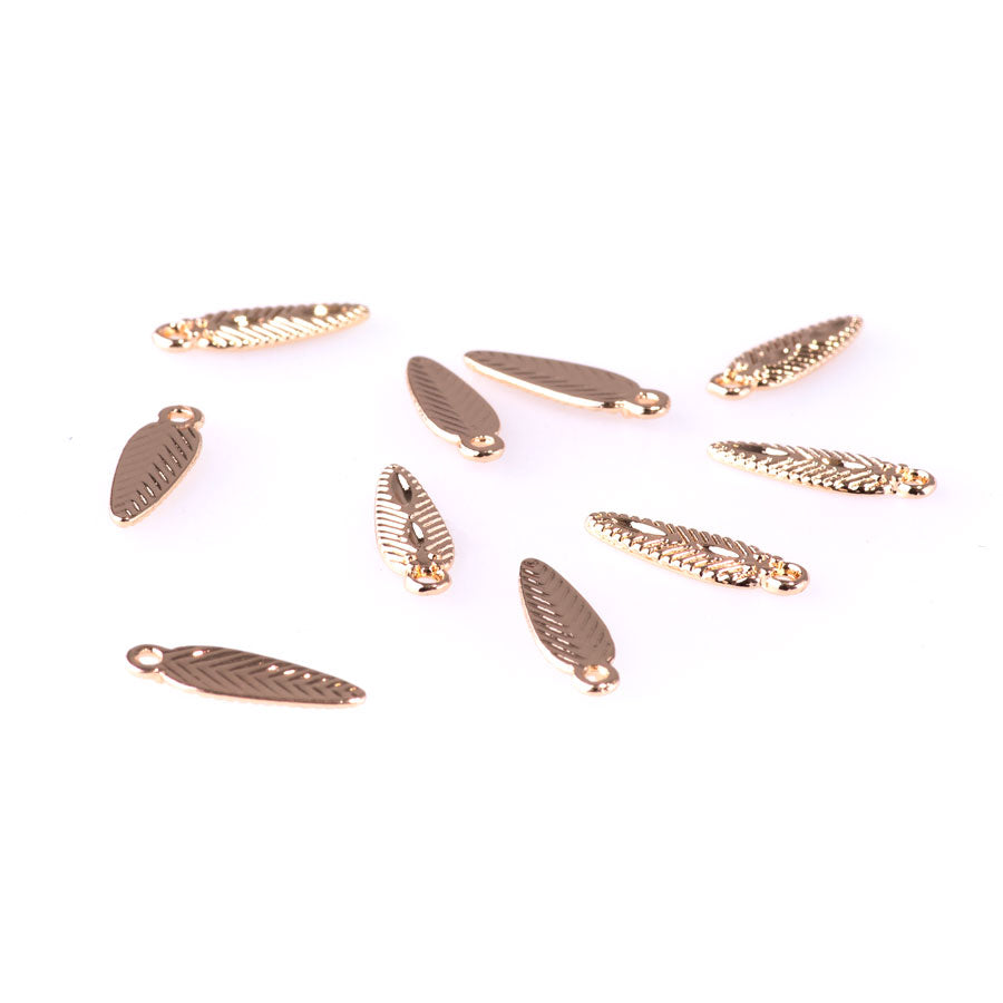 15mm Feather Design Charms from the Sierra Collection - Gold Plated (10 Pieces)