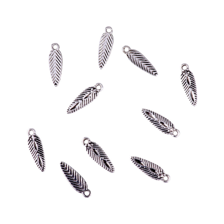 15mm Feather Design Charms from the Sierra Collection - Silver Plated (10 Pieces)