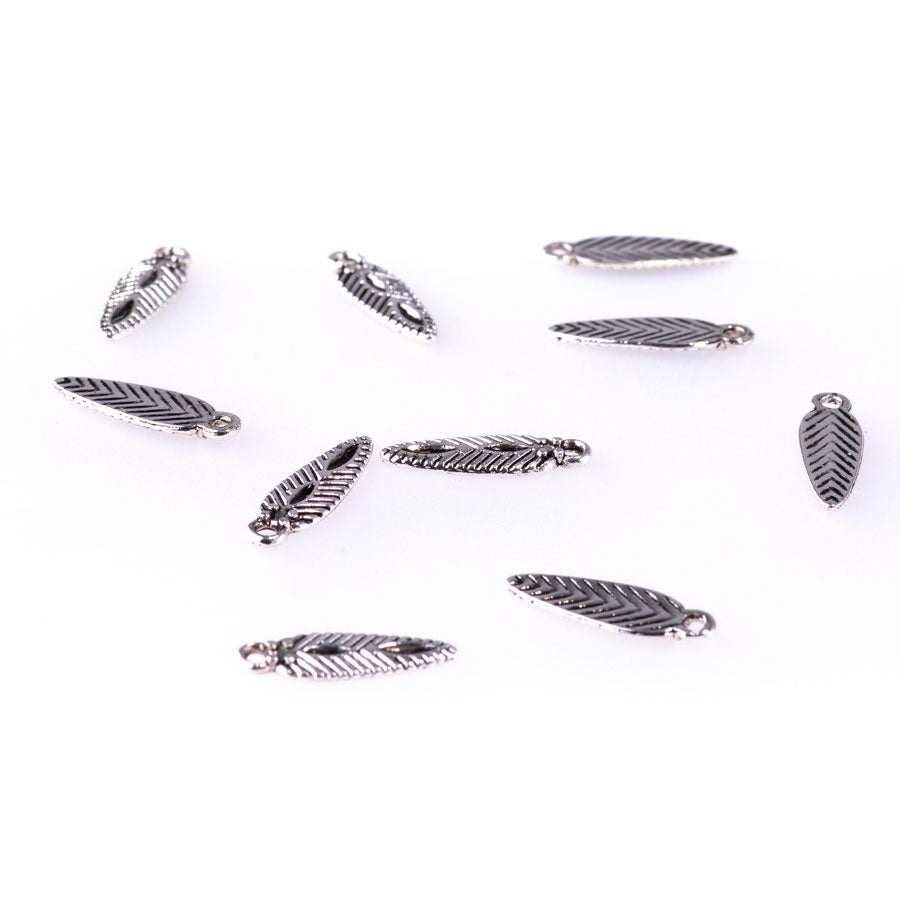 15mm Feather Design Charms from the Sierra Collection - Silver Plated (10 Pieces)