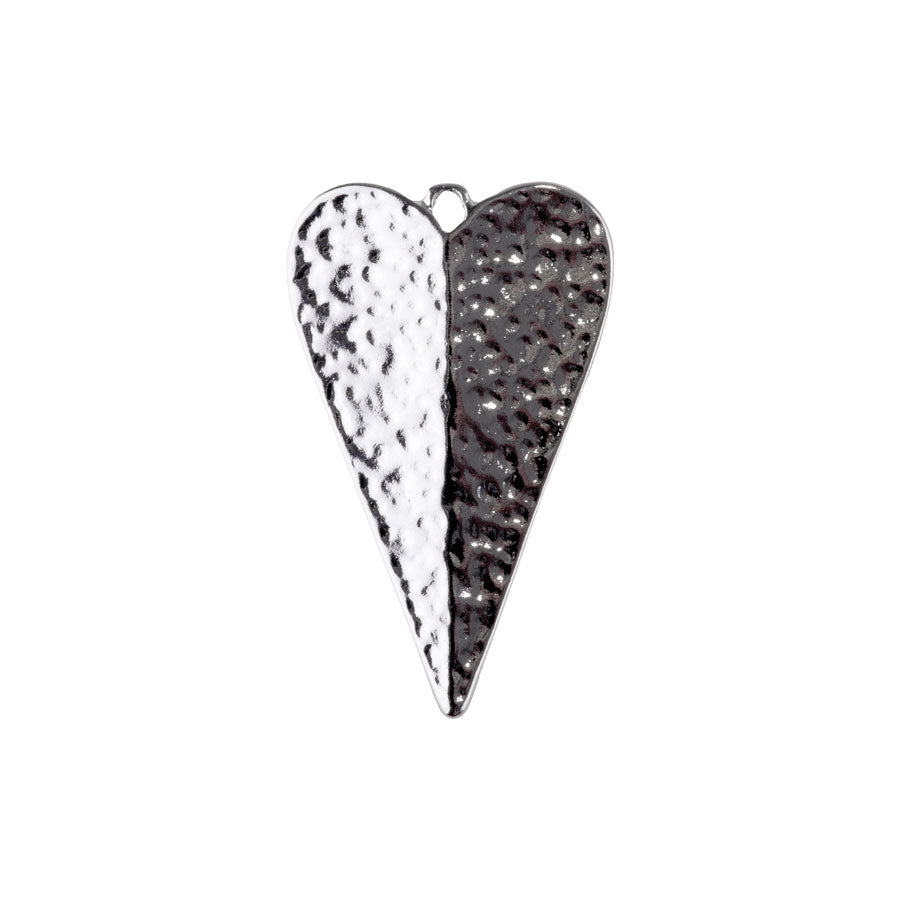38mm Elongated Hammered Heart Pendant from the Sierra Collection - Rhodium Plated (2 Pieces)