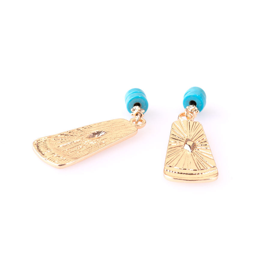 49mm Dangle Drop Pendant with Faux Turquoise Heshi Bead Accents from the Sierra Collection - Gold Plated (1 Pair)