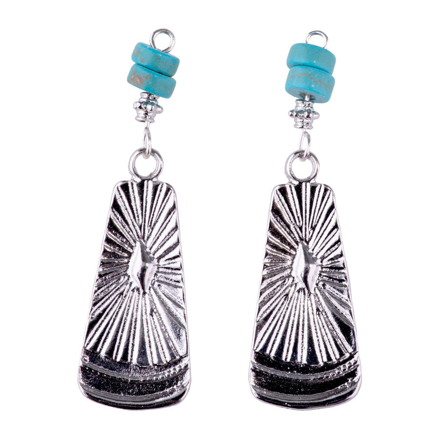 49mm Dangle Drop Pendant with Faux Turquoise Heishi Bead Accents from the Sierra Collection - Rhodium Plated (1 Pair)