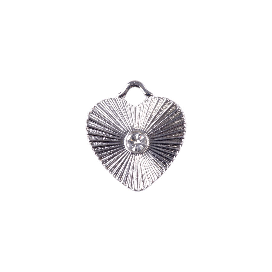 22mm Heart Charm/Pendant with Crystal Embellishment from the Glam Collection - Rhodium Plated (1 Pair)