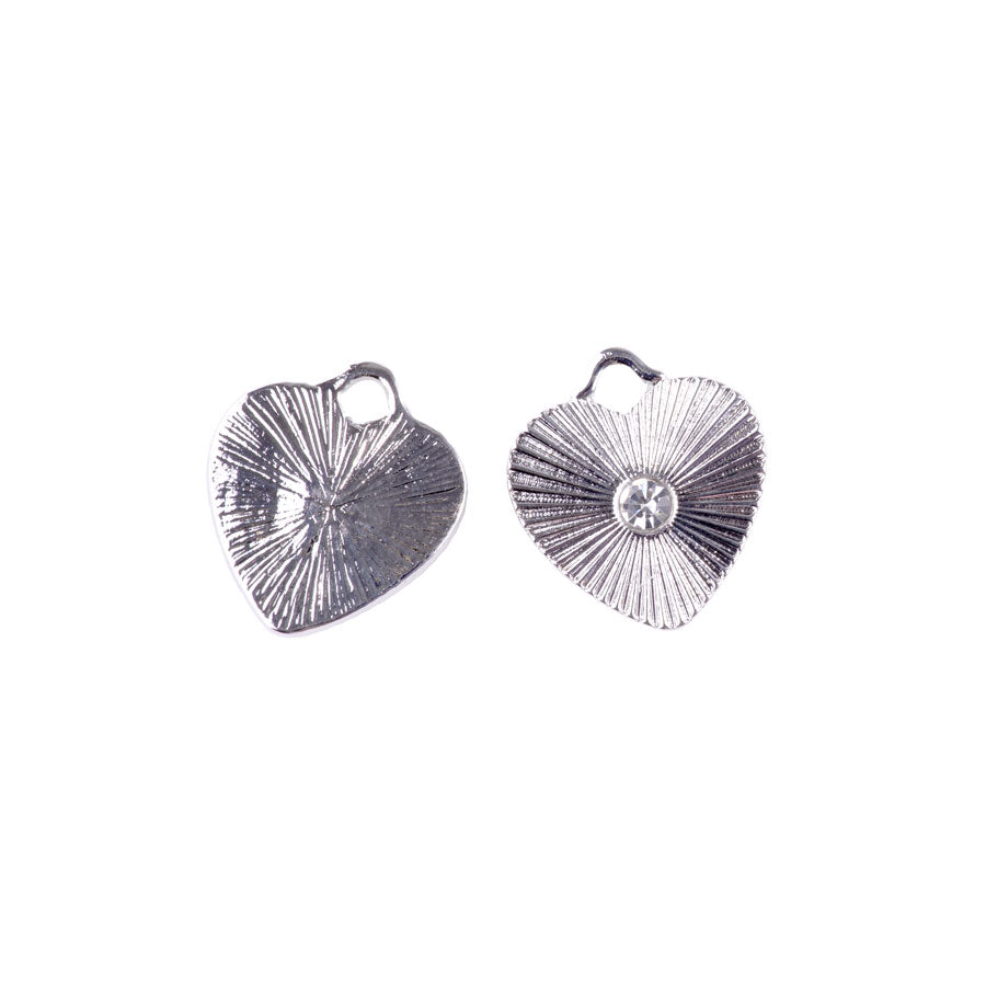 22mm Heart Charm/Pendant with Crystal Embellishment from the Glam Collection - Rhodium Plated (1 Pair)