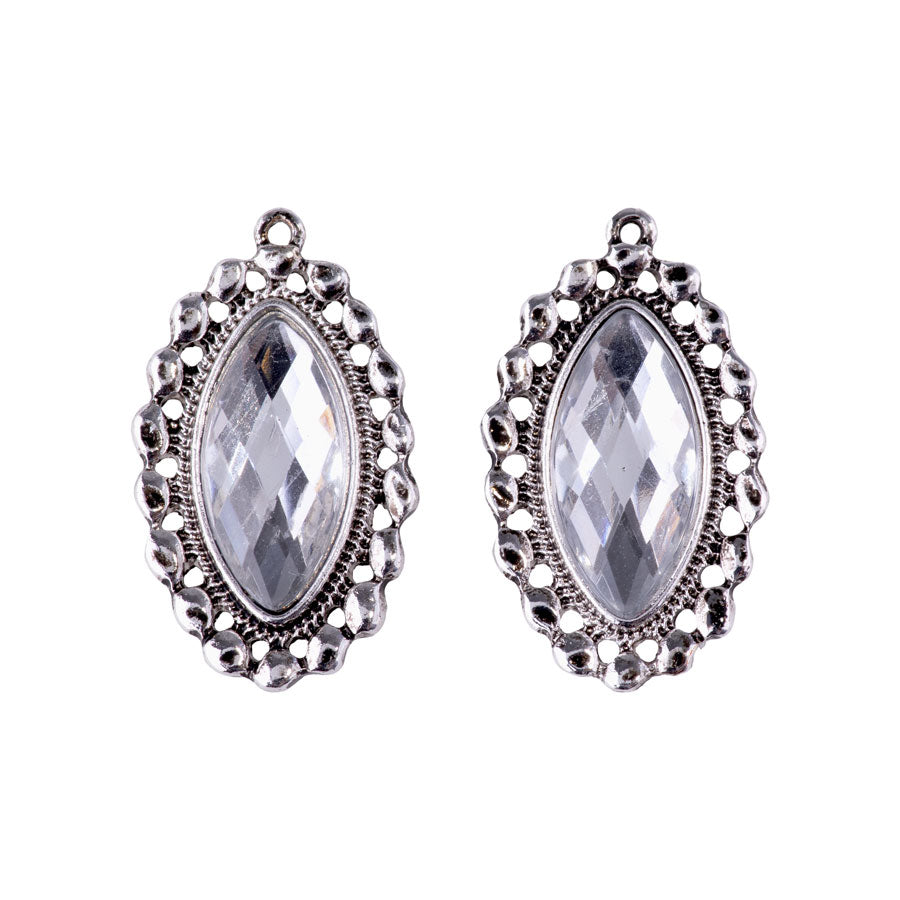 30mm Marquise Shape Pendant with Large Crystal Feature from the Glam Collection - Silver Plated (1 Pair)