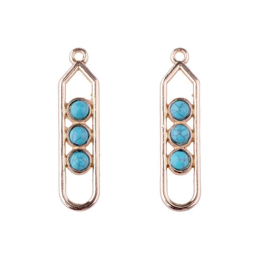 35mm Column Pendant with Faux Turquoise Accents from the Sierra Collection - Gold Plated (1 Pair)